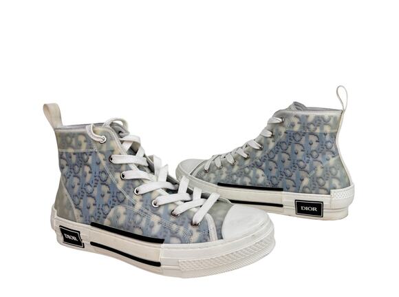 Christian DIOR B23 Blue White Oblique Canvas Lace Up Hi Top Sneakers Men Size 41 main image 5